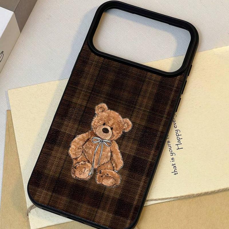 Teddy Bear Phone Case - flat lay of the plaid texture and teddy bear